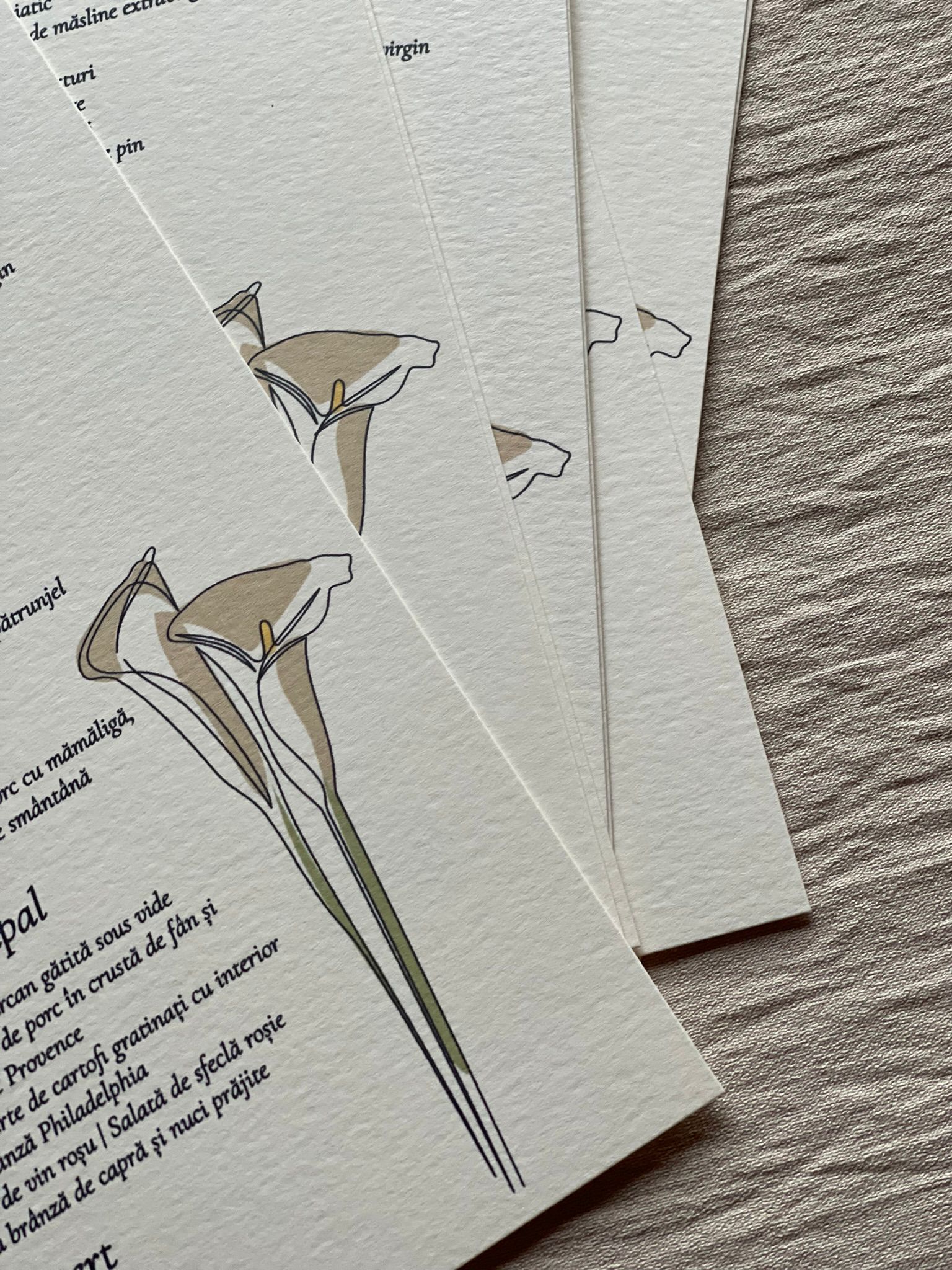 Meniu nuntă minimalist floral