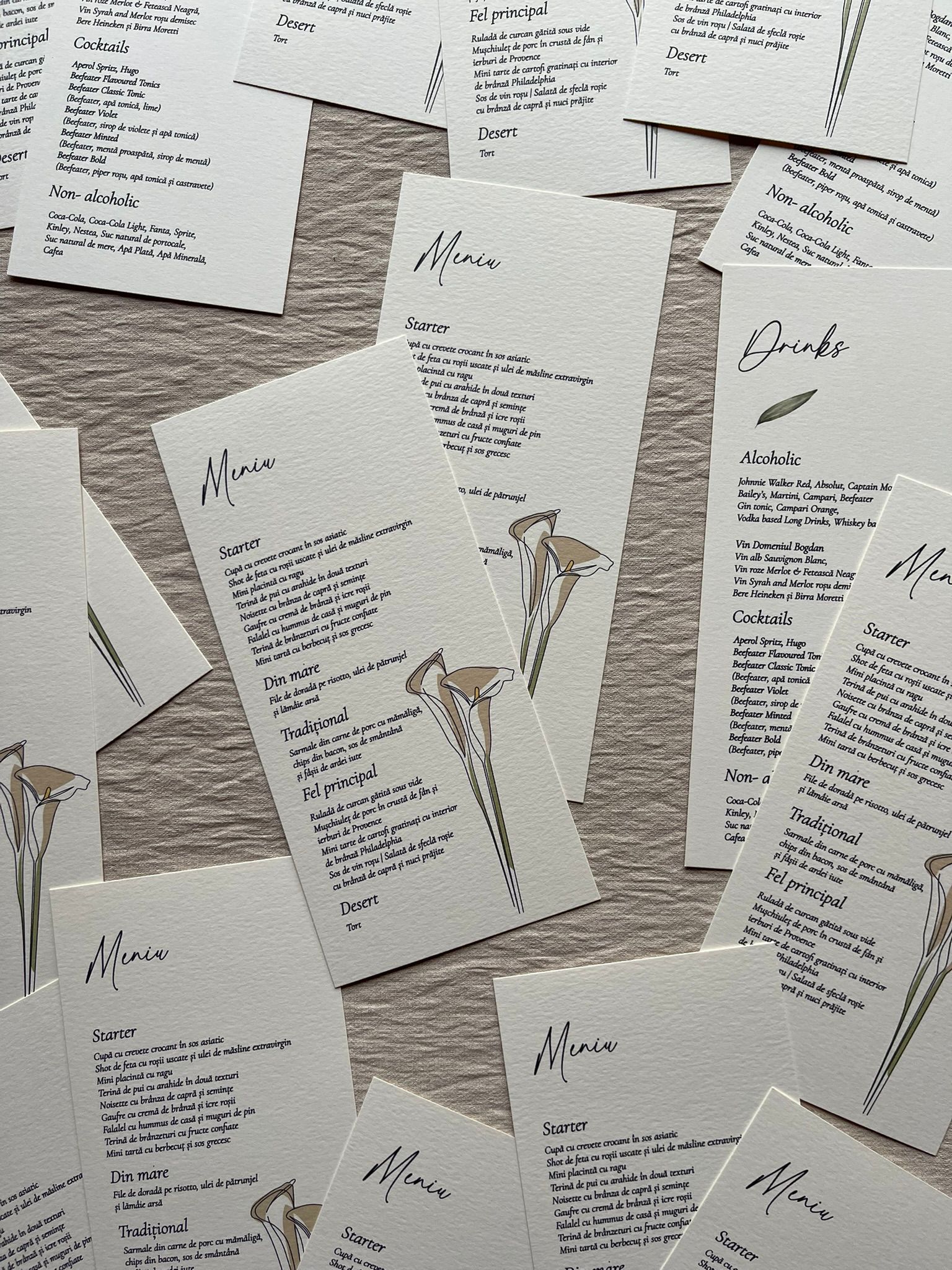 Meniu nuntă minimalist floral